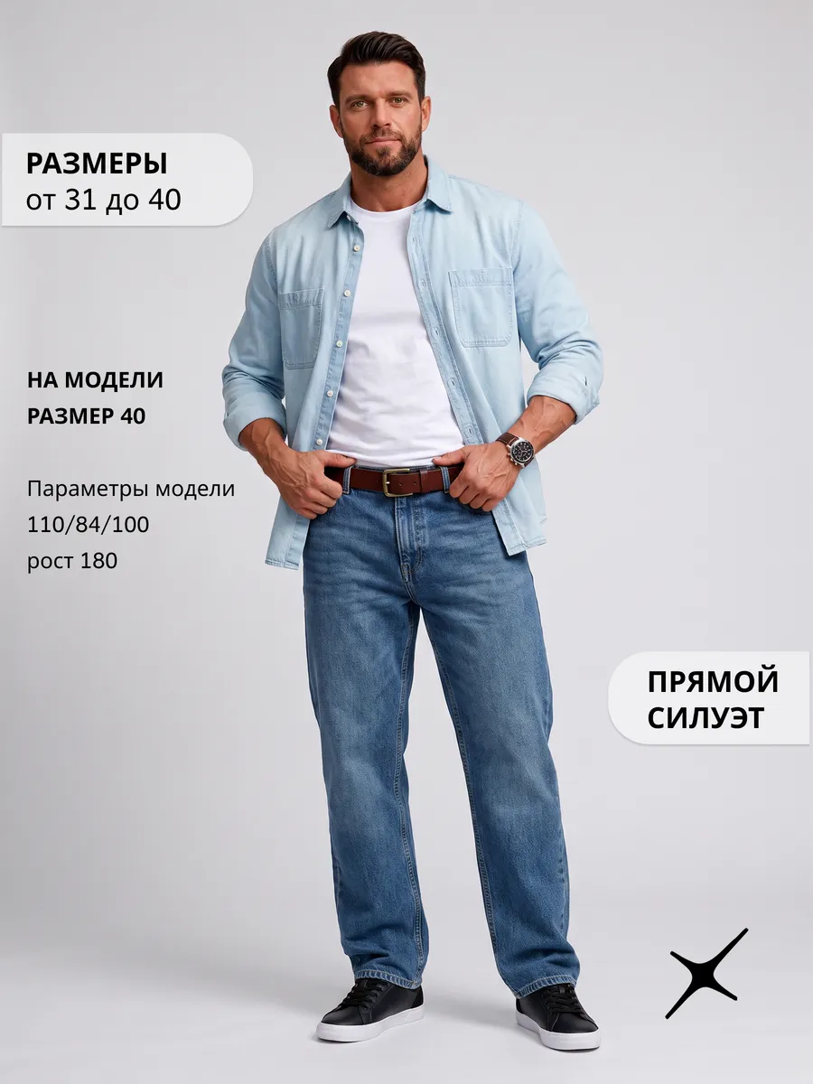 Джинсы синие прямые классические базовые из хлопка — NEXT ONE