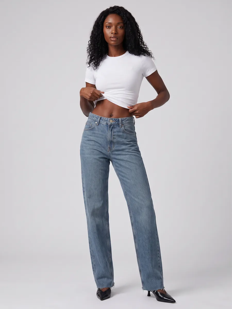 Джинсы прямые базовые с высокой посадкой из хлопка — NEXT ONE