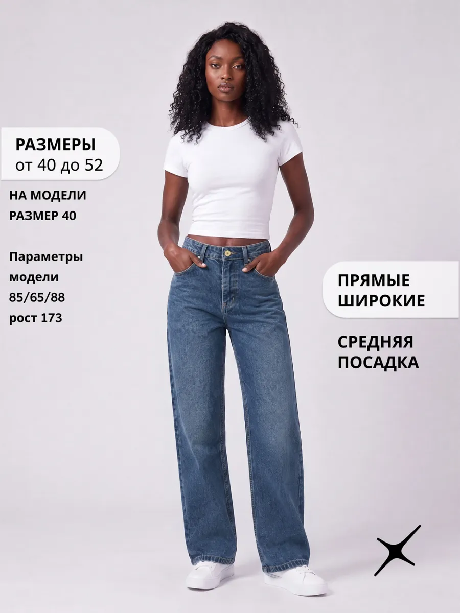Джинсы прямые базовые широкие средняя посадка из хлопка — NEXT ONE