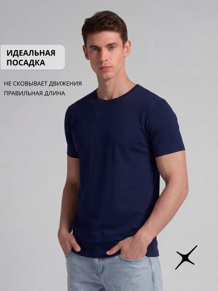 Футболка синяя базовая однотонная хлопковая плотная — NEXT ONE