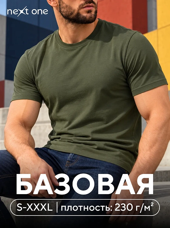 Футболка хаки базовая однотонная хлопковая плотная — NEXT ONE
